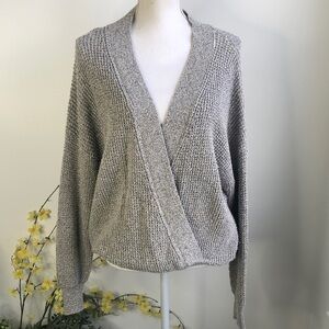 ASTR the label waffle knit gray faux wrap front sweater